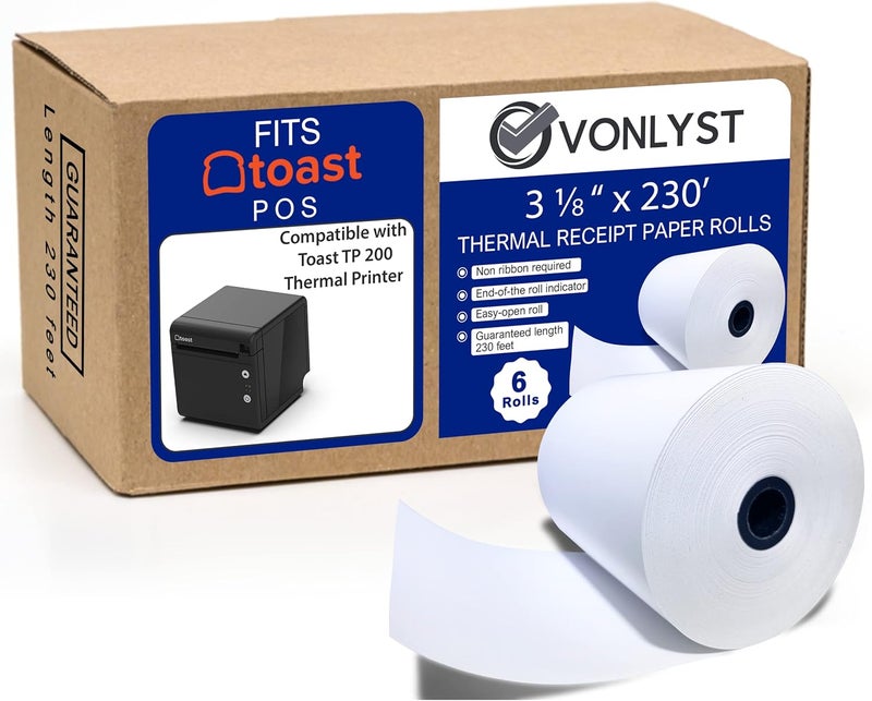Vonlyst Thermal Printer Paper Roll for Toast TP200 Receipt Printer Point of Sale (06 rolls) - Image 1
